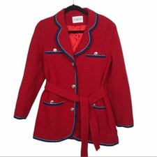 Claudie Pierlot Red Gamin Contrast Trim Tweed Coat $460 Size 4
