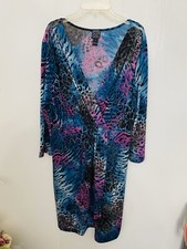 Woman s L Cheetah V Neck 3/4 Sleeve Knit Wrap Dress Stretchy
