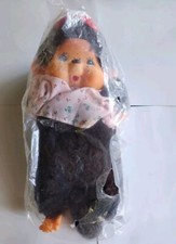 Vtg 1980's Monchhichi Girl Baby Pink Monkey Doll Plush Bow New Large 10" Flaw