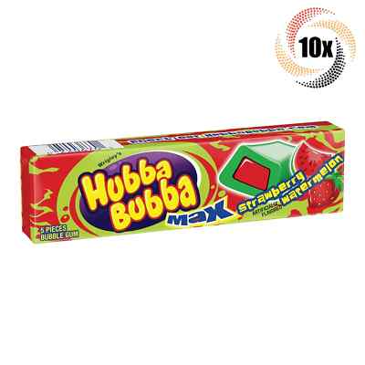 10x Pack Hubba Bubba Strawberry Watermelon Bubble Gum - 5 Piece Packs