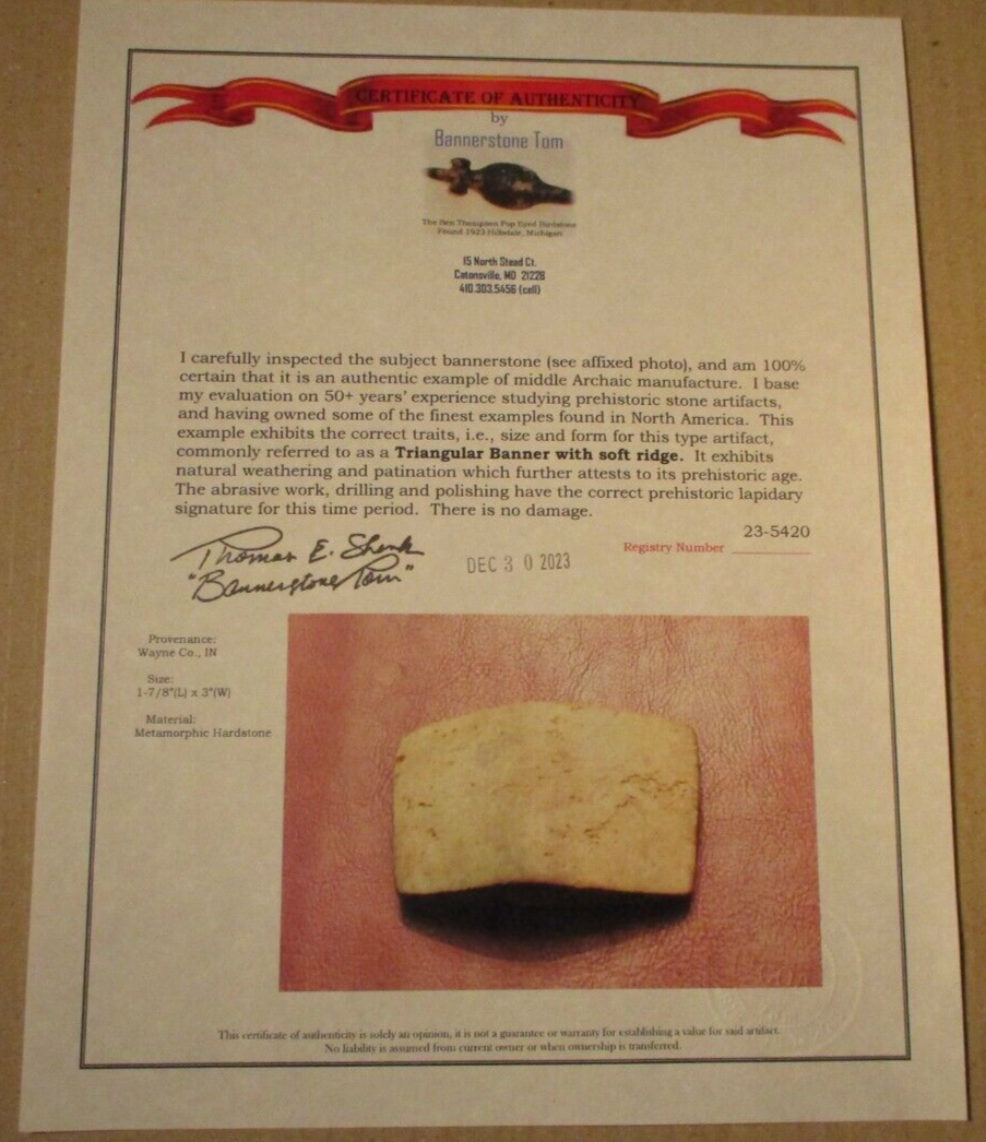 3" BY 1 7/8" TRIANGULAR HARDSTONE BANNERSTONE WAYNE COUNTY, INDIANA W