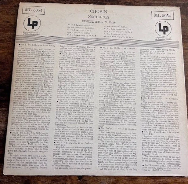 COLUMBIA ML 5054/5 *6-EYE* CHOPIN NOCTURNES VOL 1 & 2 NOS 1-19 *EUGENE ISTOMIN* Foto 2 de 4