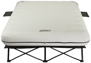 coleman queen airbed folding cot with side tables and 4d battery pump