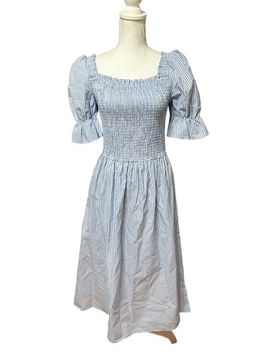Damaris Bailey Smocked Chest Blue Gingham Print Dress Size Medium NWT