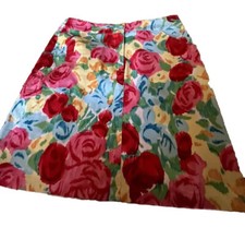     NWOT Talbots Pink/Blue/Green Floral Woven Cotton SKirt SZ 6 Demi A-Line