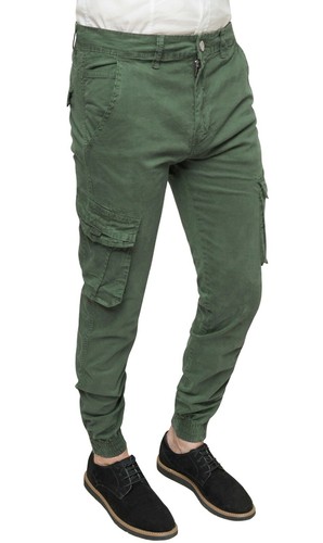 Pantaloni uomo Diamond Cargo verde militare slim fit jeans con tasconi  laterali | eBay