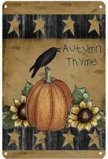 Primitive Retro Vintage Style Pumpkins Crow Sunflowers Metal Sign