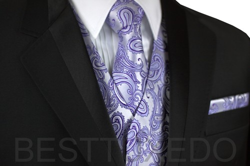 Men's Paisley Tuxedo Vest, Tie and Hankie. Formal Dress Wedding Prom Homecoming - Picture 39 of 65