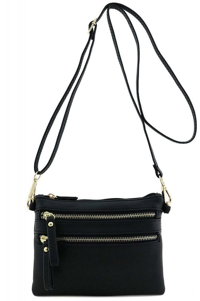 Multi Zipper Pocket Small Wristlet Crossbody Bag Black eBay