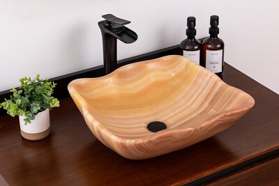 Natural Stone Vessel Bathroom Sink - Petal Honey Onyx
