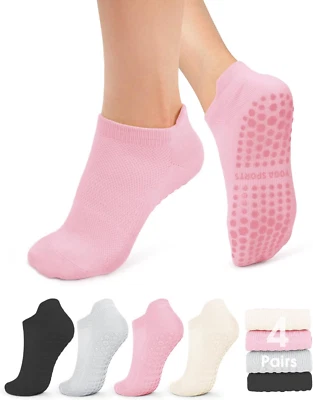 Yeug 4/6 Pairs Pilates Socks for Women Non Slip Grip Socks Yoga Socks Ankle Grip