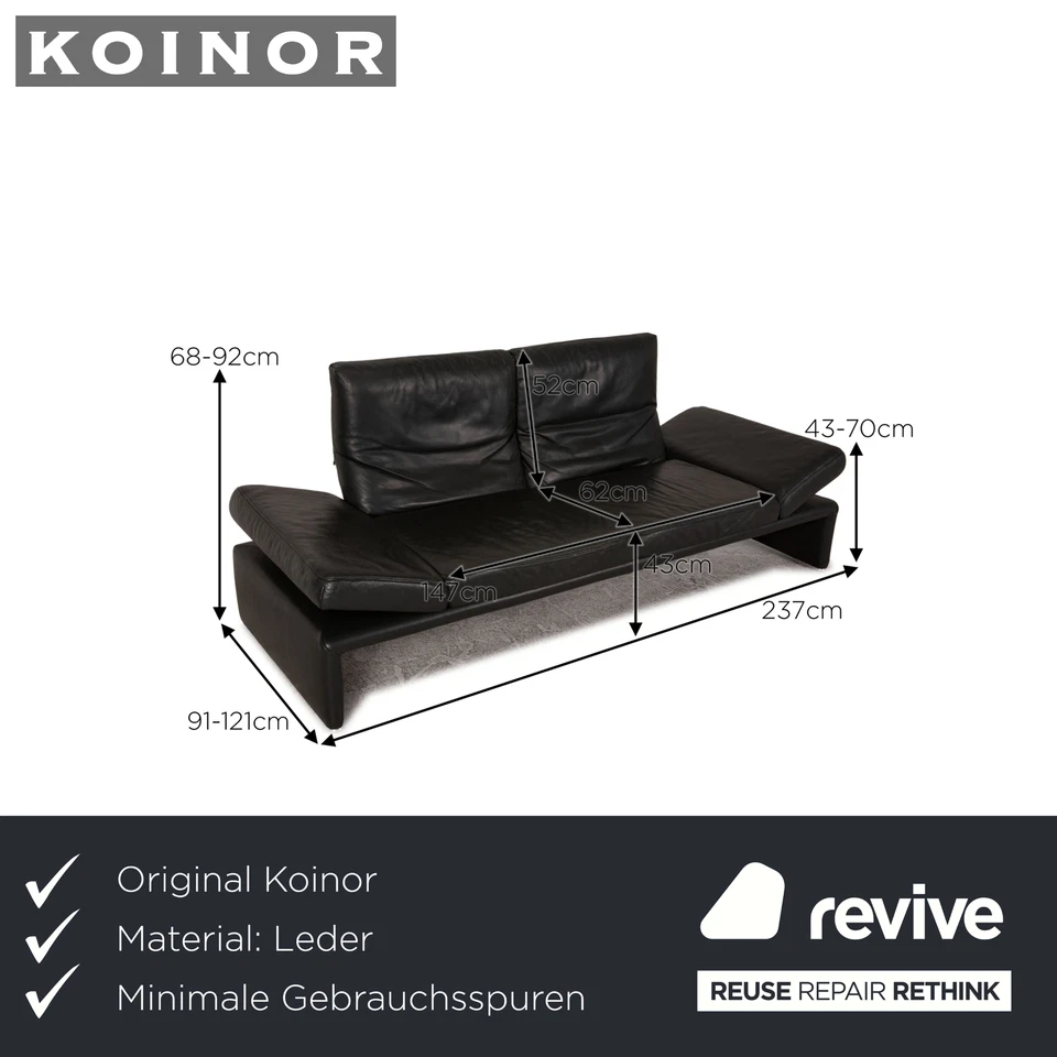 Koinor Raoul Leder Sofa Grau Anthrazit Dreisitzer Funktion Relaxfunktion Couch - Bild 2 von 4