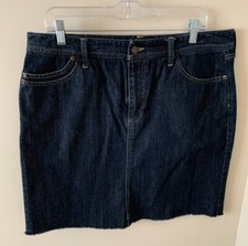 Eddie Bauer denim skirt, women size 14, dark blue denim, 5 pocket, belt loops