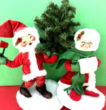 VTG LOT 1992 Annalee 2 Christmas Dolls Santa Ms Claus 9" Posable w/ Xmas Tree