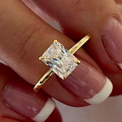 2.50 CTW Radiant Cut Moissanite Solitaire Engagement Ring 14k Yellow Gold Plated