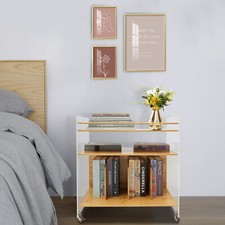 Acrylic Bamboo End Table Side Table Modern 3-tier End Table with Four Wheels USA