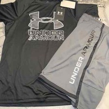 Under Armour Youth Medium 10/12 Boys Outfit Set Summer Shorts Dry Fit Blk Gray