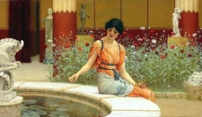 Dream-art Oil painting John-William-Godward-The-Fish-Pond girl in landscape art