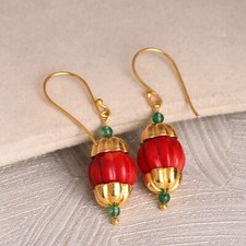 Handmade Capsicums Design Hook Earring For Gift Gold Plated With Coral Cultured