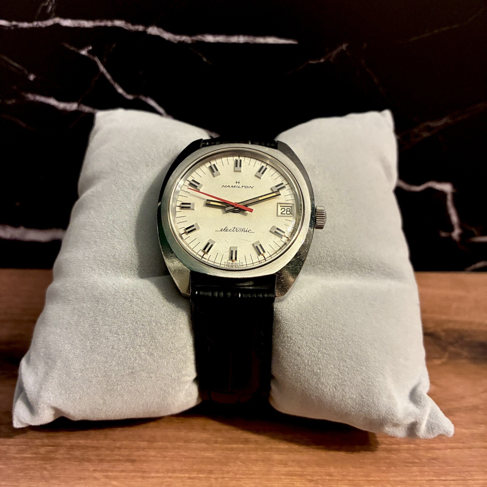 Hamilton Electronic with Date Indicator, Black Le… - image 1