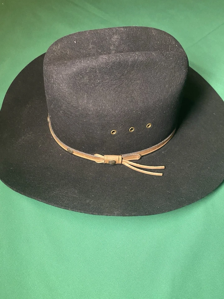 Sombrero de Vaquero Rodeo King 3XXX Mezcla Lana Negro Talla 7 1/4 Janett’s Bandera Texas Foto 2 de 4