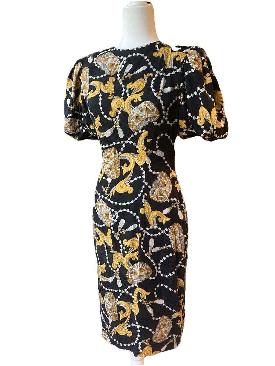 adrianna papell 90s dress Vintage 90s Adrianna Papell Black Silk Beaded Pearl Gown Dress NWT Siz main image 0