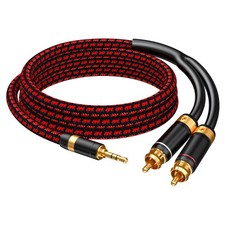 3.5mm to 2 RCA Audiophile Audio Cable Stereo Braided Gold Plated Oxgen-Free C...