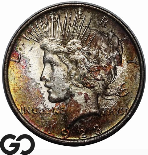 1923 Peace Dollar, Beautiful Toner, Choice BU++, Hard Series To Find W/ Color!