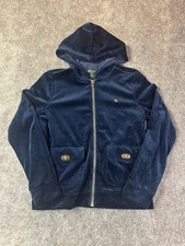 Lauren Ralph Lauren Velour Track Suit Jacket Women Small Blue w/ Gold Full Zip