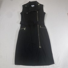 Calvin Klein Women's Black Sleeveless Waist Tie Full Zip Knee Length Dress Sz 2