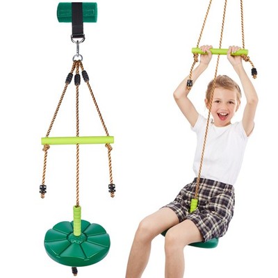 AGPTEK Disc Swing with Monkey Bars,Tree Set Accessories Rope Disk Green 