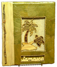 Handmade Jamaica Photo Album Scrapbook-Wooden  Leaves-Palm Tree-Sea Turtle 1023