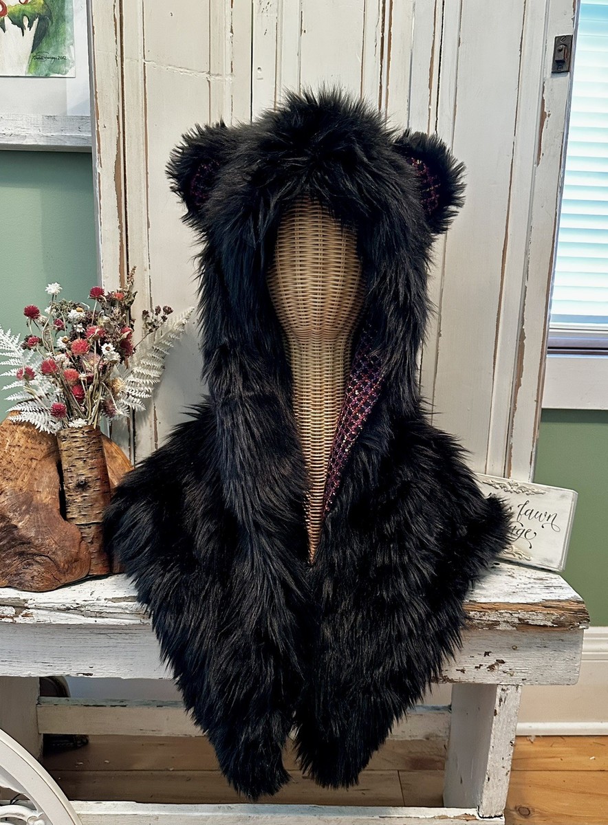 Glamour Black Horror Hood Velvet Faux Fur Full Cover Hat NWT Glamour Black Horror Hood main image 4