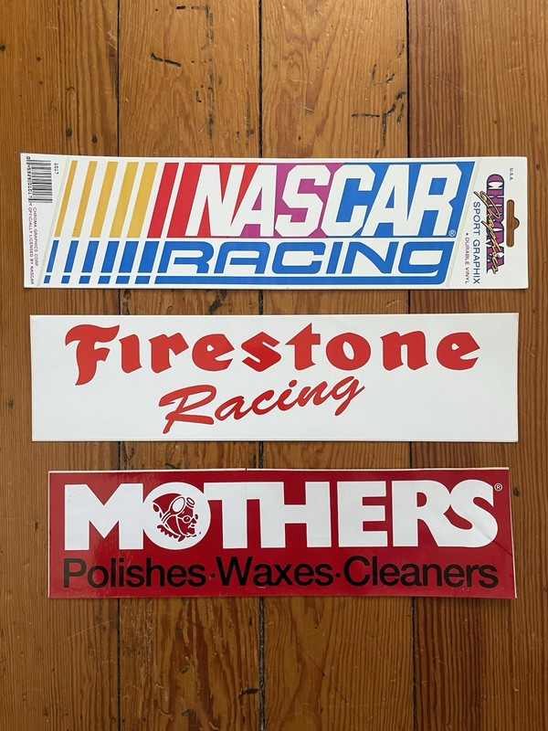 Lot of THREE Auto Related Bumper Stickers - NASCAR Racing - Firestone - Mothers