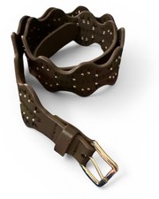 Woman  s Studded Leather Brown Belt Silver Buckle 34  Sm-med