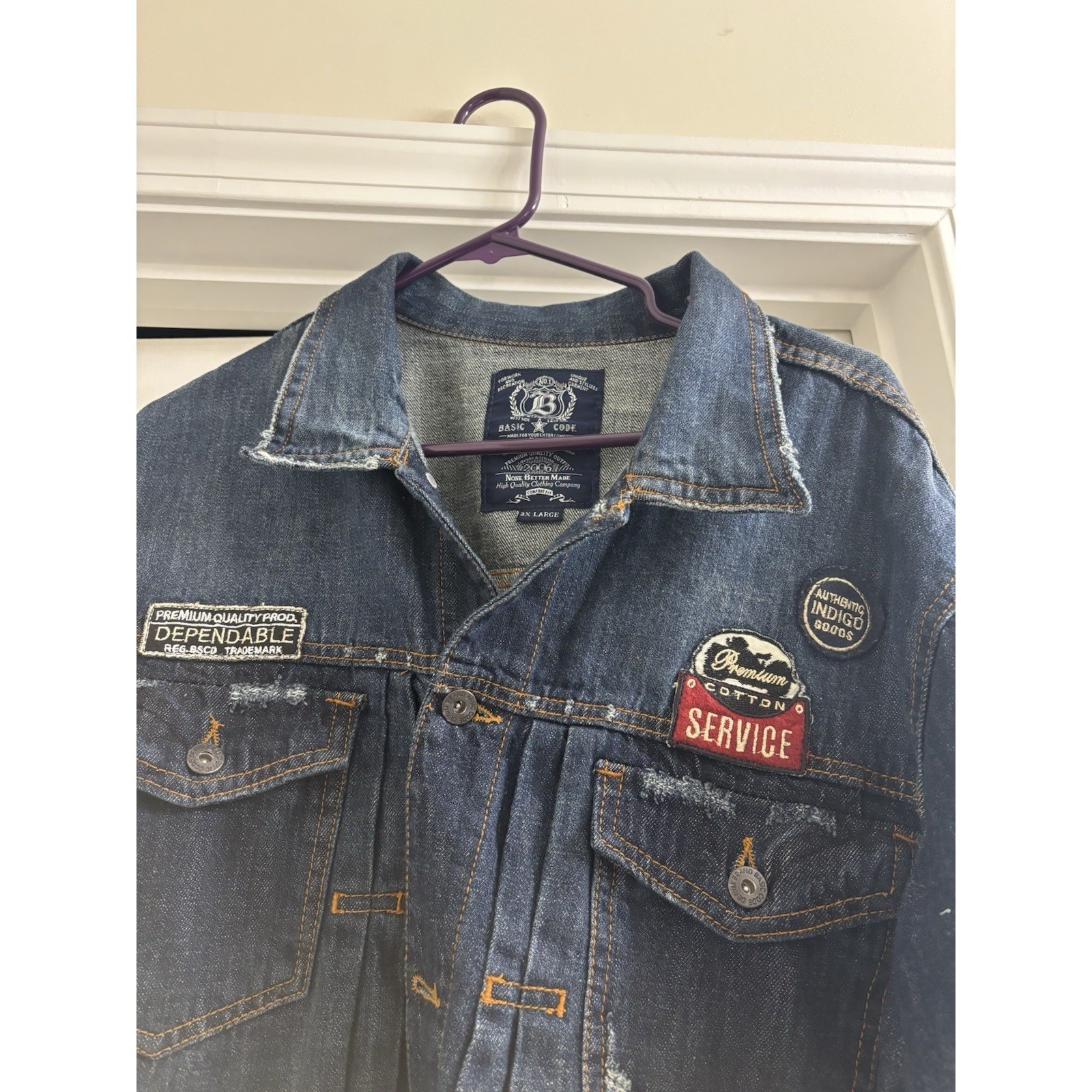 Basic Code Mens Denim Jacket Blue Jean Trucker St… - image 2