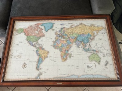 Rand Mcnally Burlwood Frame World Classic Magnetic Travel Office Study Map