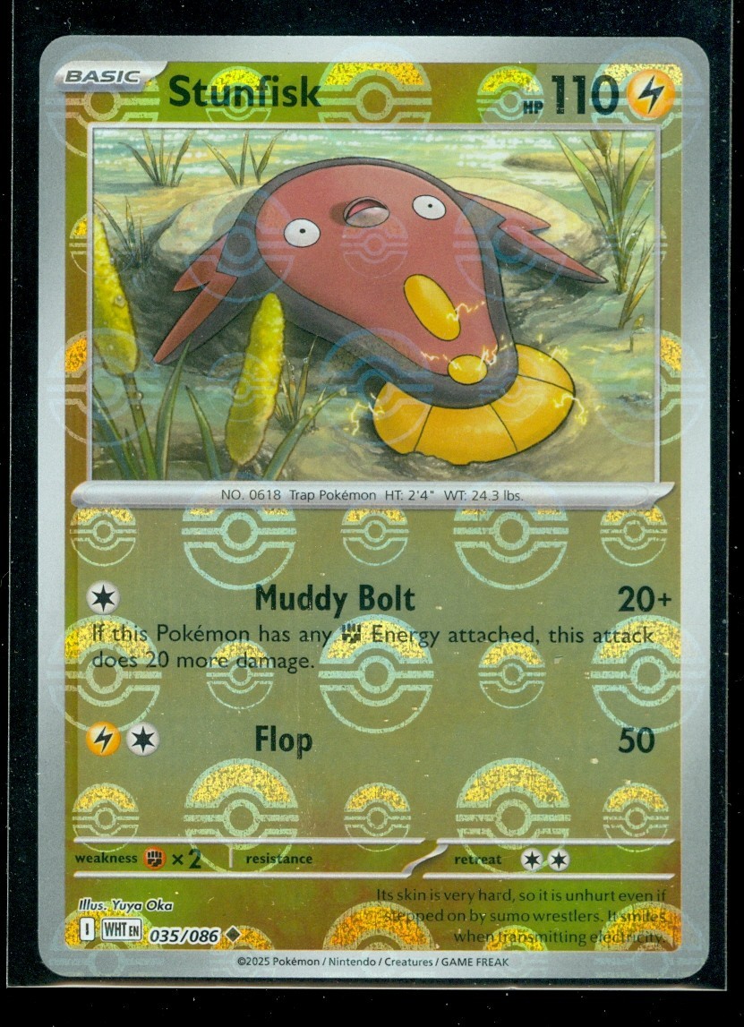 Pokemon STUNFISK 035/086 - White Flare - Poke Ball Pattern - MINT