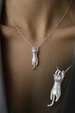 Pendentif chat en argent sterling pour femme | Bijou présenté dans un coffret ca