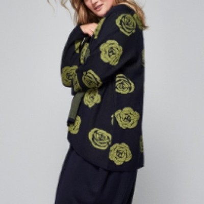 Isolde Roth Floral Sweater Black Olive Cotton Blend Tunic Sz 2X