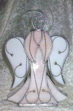 Vintage Pink Stained Glass Lead Angel Tealight Votive Candle Holder Figurine
