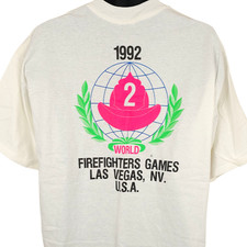 Vintage Firefighter Games T Shirt Mens Size 2XL White 90s 1992 Vegas Made In USA
