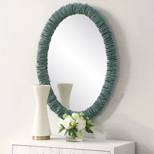 Uttermost 08183 Bonaire Wall Mirror Distressed Mottled Teal Blue Glaze - Picture 7 of 8
