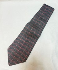 Vintage VanHeusen Men's 100% Silk Tie Black/Purple Geometric Made in USA
