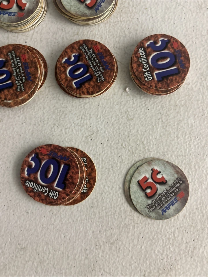 LOT OF 159 US MILITARY AAFES POGS (GIFT CERTIFICATES) 5-10-25 CENTS POGS - Image 4 of 4