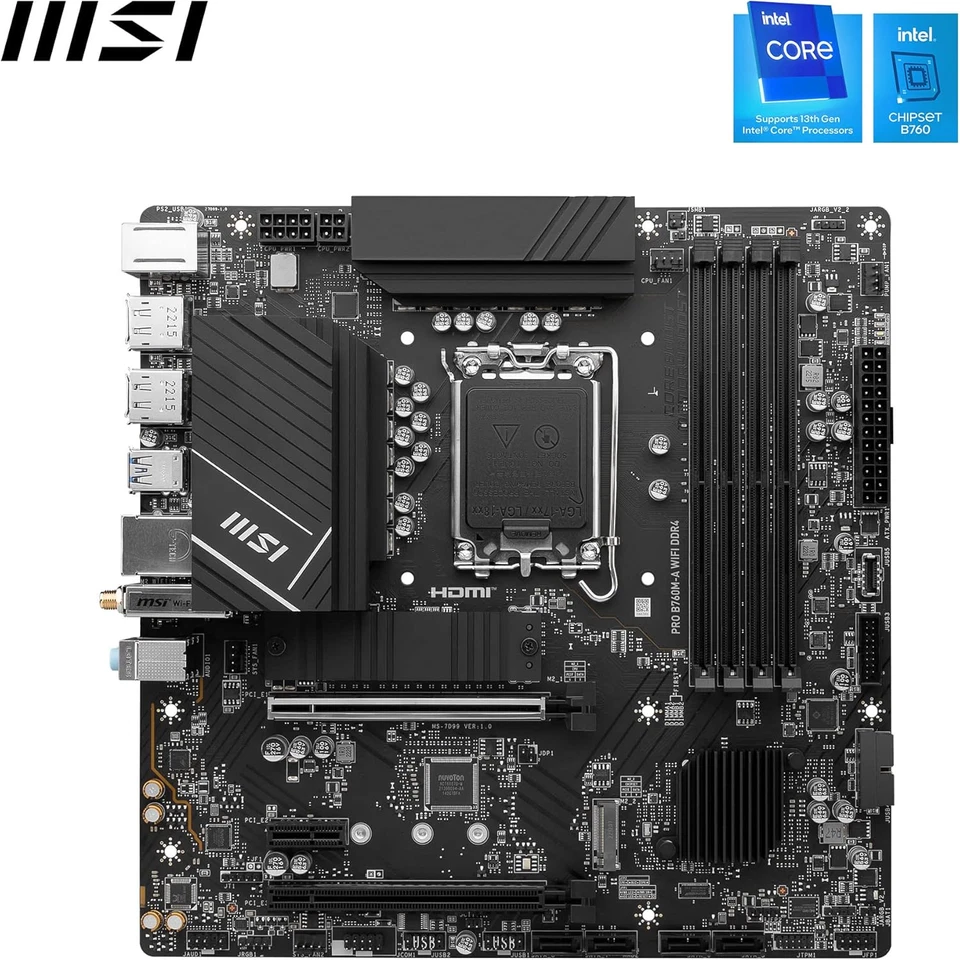 MSI PRO B760M-A WIFI DDR4 Motherboard, Micro-Atx - Supports Intel 12Th & 13Th Ge - Image 2 of 4