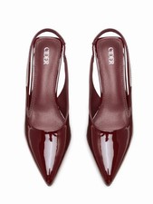 CIDER - METALLIC POINTED TOE SLINGBACK KITTEN HEELS - Wine- Women 38, BRAND NEW