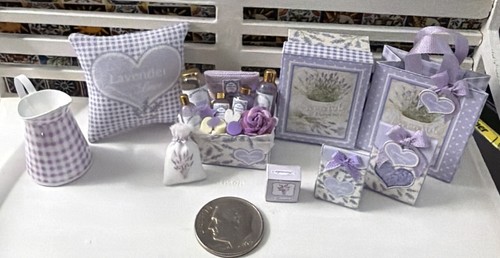 1:12 Dollhouse miniatures bath and perfume lavender gift set - artisan made