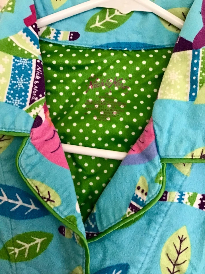 Pijama Nick and Nora Ropa de Dormir Algodón Franela Búho Azul 2 piezas. Juego Talla M  Foto 2 de 4