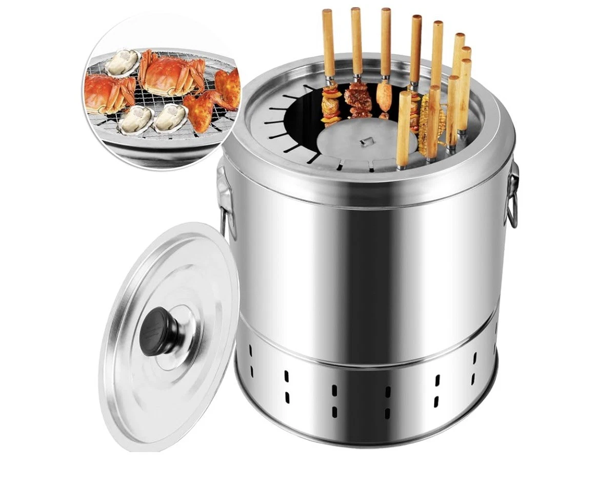 Smokeless Charcoal Hanging Kebab Grill, Stainless Steel With 28 Skewers,Portable